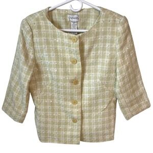 Vintage 90s Chadwick's‎ Women's Blazer Jacket Size 8 Yellow Tweed Career Preppy